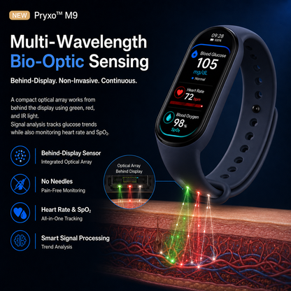 🔥80% OFF Launch Offer 🏆 2026 Pryxo™ M9 Non-Invasive Smart Band 📈12 health reports - No-Prick